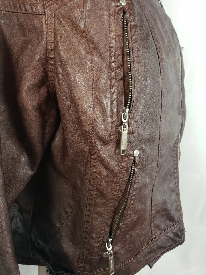 JouJou искусственной кожи куртка sz XLarge женщин коричневый молнии Moto куртка молнии   - Изображение 3 из 4