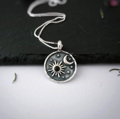 Astrologie Anhänger Sterlingsilber und schwarzer Onyx, Nachthimmel Himmlisch Charm Geschenk