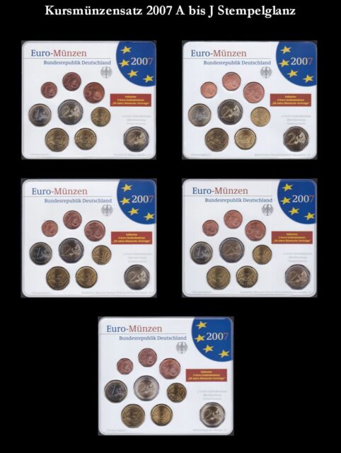 BUND BRD KMS Euro-Kursmünzensätze 2007 in Stempelglanz zur Auswahl stehen ADFGJ