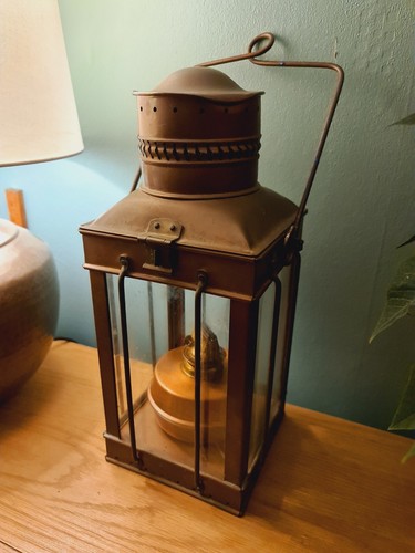 Antique Oil Lamp Marine Ship Lantern Copper Boat Cabin Lamp Marked British Make - 第 8/23 張圖片
