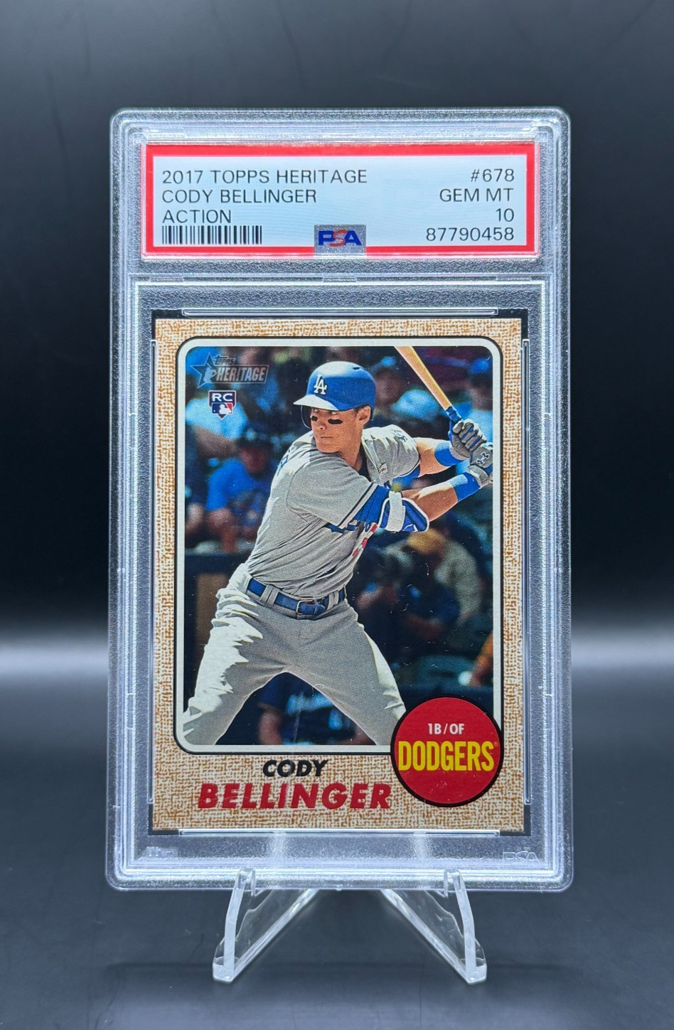 CODY BELLINGER 2017 Topps Heritage Rookie RC #678 ACTION SP *PSA Gem 10* YANKEES