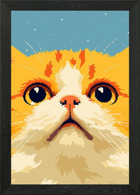 Katze neugieriges Gesicht Pixel Kunst gerahmtes Wandbild Poster Leinwanddruck Bild