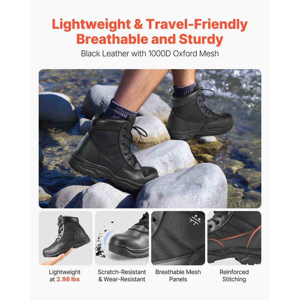 Bottes Militaires Homme Tactiques Combat Respirantes Pointure EU 43 Noir - Photo 2/4