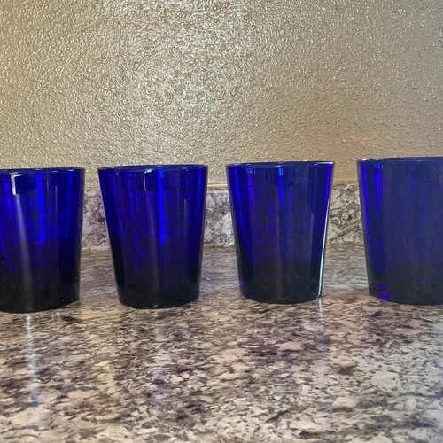 SET OF 4 LIBBEY COBALT BLUE GLASS FLARED TUMBLERS 4.5"