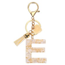 Alphabet"itial Letter Keychain Cute Charm with Tassel Heart Letter E Beige