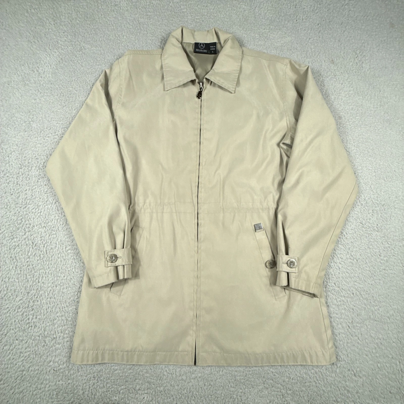 Vintage Mercedes Benz Jacket Mens Large Beige Windbreaker Coat Full Zip Lined image 1