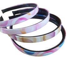 Girls Headbands Lot 4 Pcs 1/2" Wide Hairbands Pink Brown Blue Circle Patterns