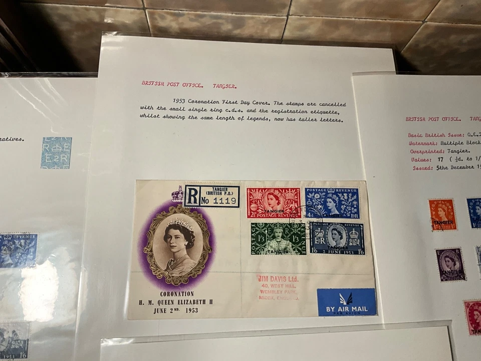 Tanger British Post Office Cover QE 1953 on + kgvi 20 hojas lote 3 ad56 Foto 4 de 4