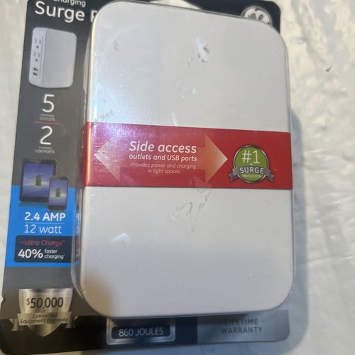 GE Pro 5-Outlet 2-Port USB Side-Access Surge Protector Tap 39670 - 第 2/9 張圖片