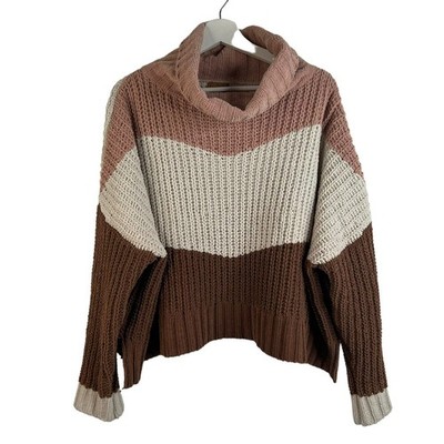 POL Size M Sweater High Up In The Sky Chunky Knit Turtleneck Long Sleeve Stripe