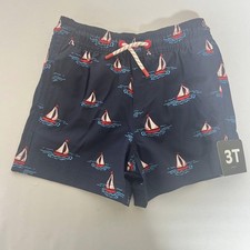 Member's Mark Boys Resort Swim Trunk 3T Navy Sailboat Print UPF 50 Quick Dry