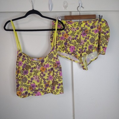 Savage X Fenty Cotton Essentials Floral Cami Set Plus Sz Top 2X Shorts 1X Yellow