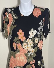 Reformation Black Pink Floral Romantic Summer Dress Short Sleeve Size 10