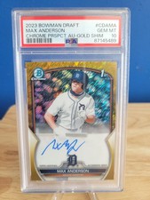 Max Anderson 2023 Bowman Draft Chrome 1st PRSPCT Auto Gold Shimmer 12/50 PSA 10