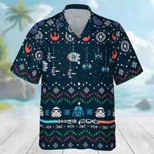 Christmas Star Wars Ugly Pattern Hawaiian Shirt, Disney Movie Button Shirt, Star