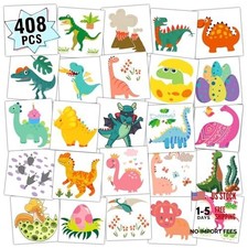 408 PCS Kids Tattoos for Party Supplies, Individually Wrapped Sheet Dinosaur