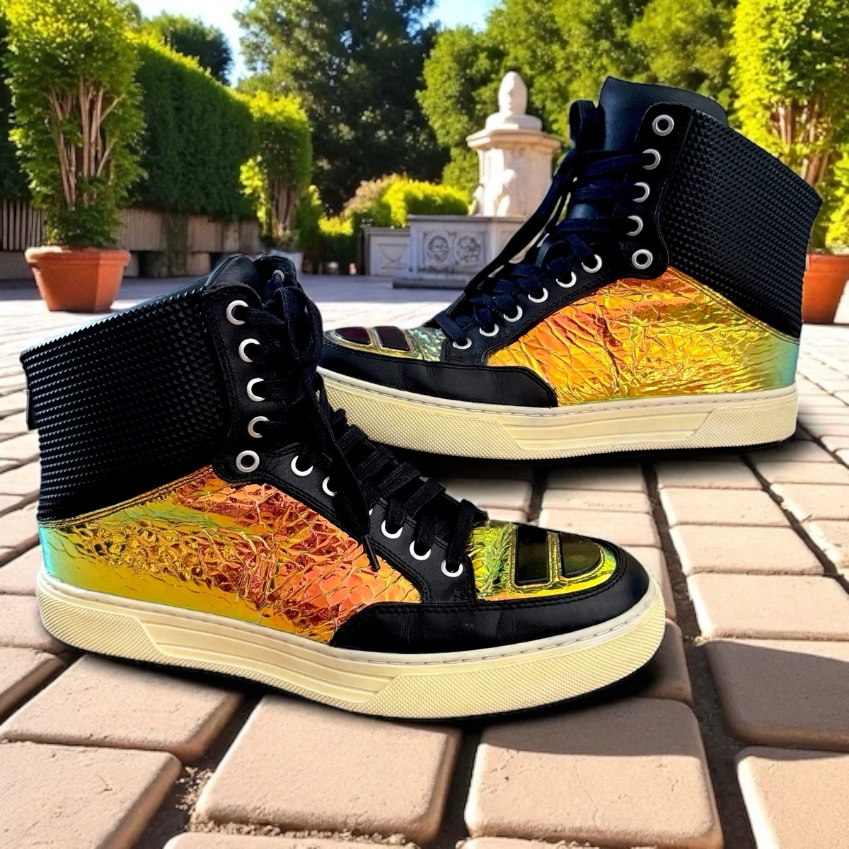 Alejandro Ingelmo  Black High-Top Sneakers with Iridescent Blue-Green Panels Alejandro Ingelmo Tron Metallic Sneakers Men main image 2