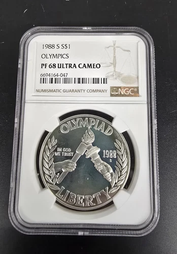 1988 S Olympics $1 PF 68 Ultra Cameo Silver Dollar NGC, Great Toning!
