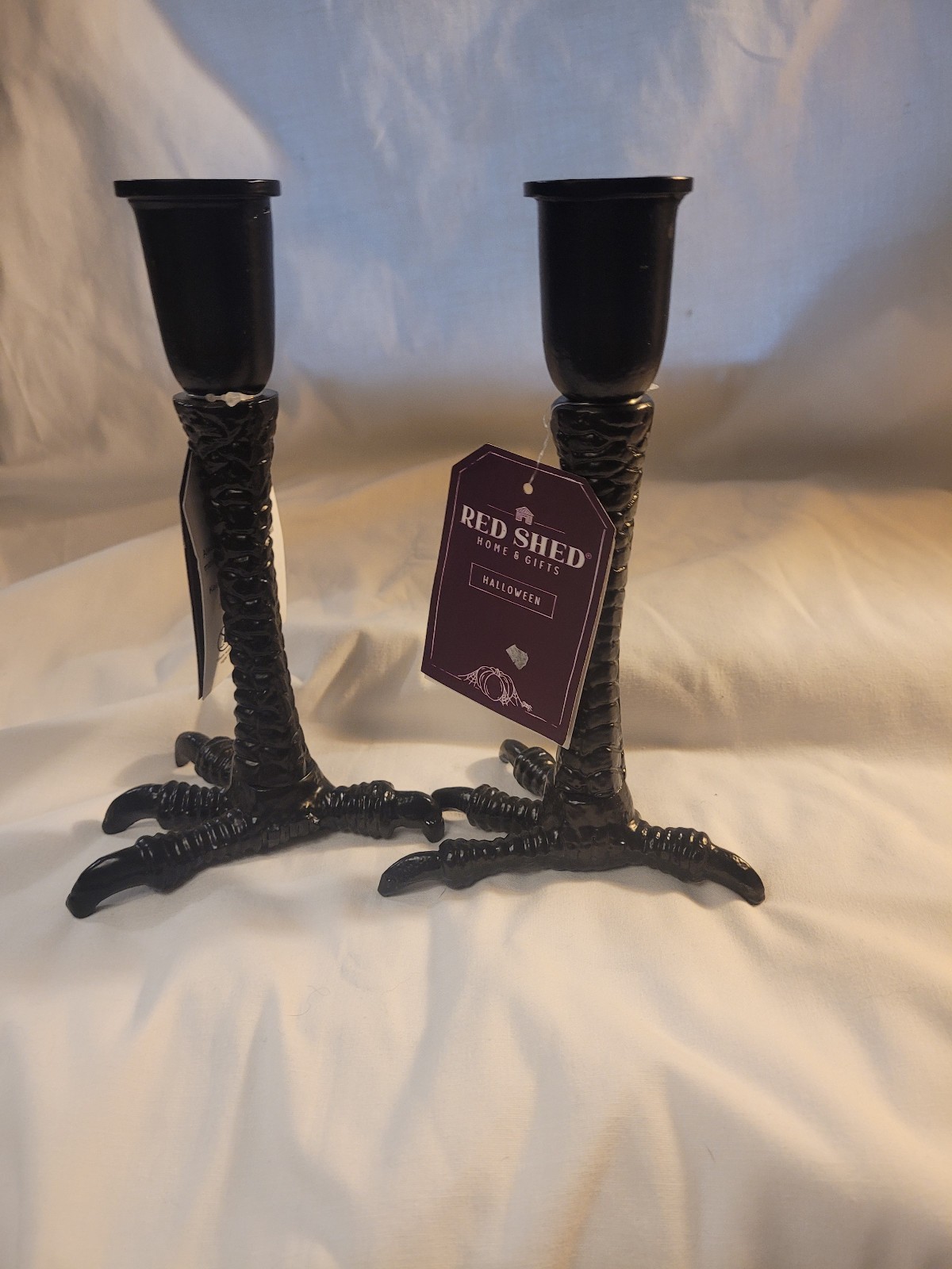Cast iron claw foot candlestick candle holders Goth Halloween NWT 8 1/4"