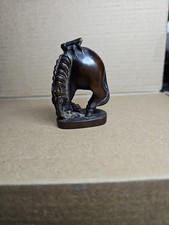 Netsuke Wood Hand Carved Horse With Fly On Back Wooden Japanese 