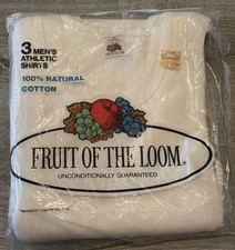 NOS VTG 1978 Fruit Loom Ribbed Athletic Tank Shirts USA Cotton 3 PK XL 46-48
