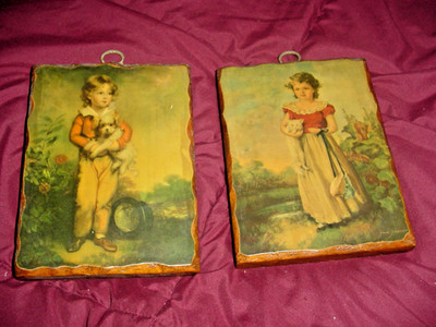 Chums by Jane Freeman, French Boy With Dog by C. Bremont, Prints on Rustic Wood