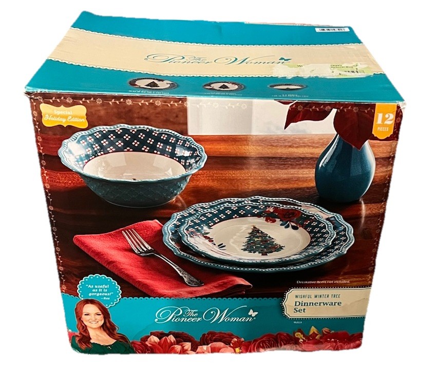The Pioneer Woman Wishful Winter Tree Christmas Holiday Dinnerware 12PC Open Box
