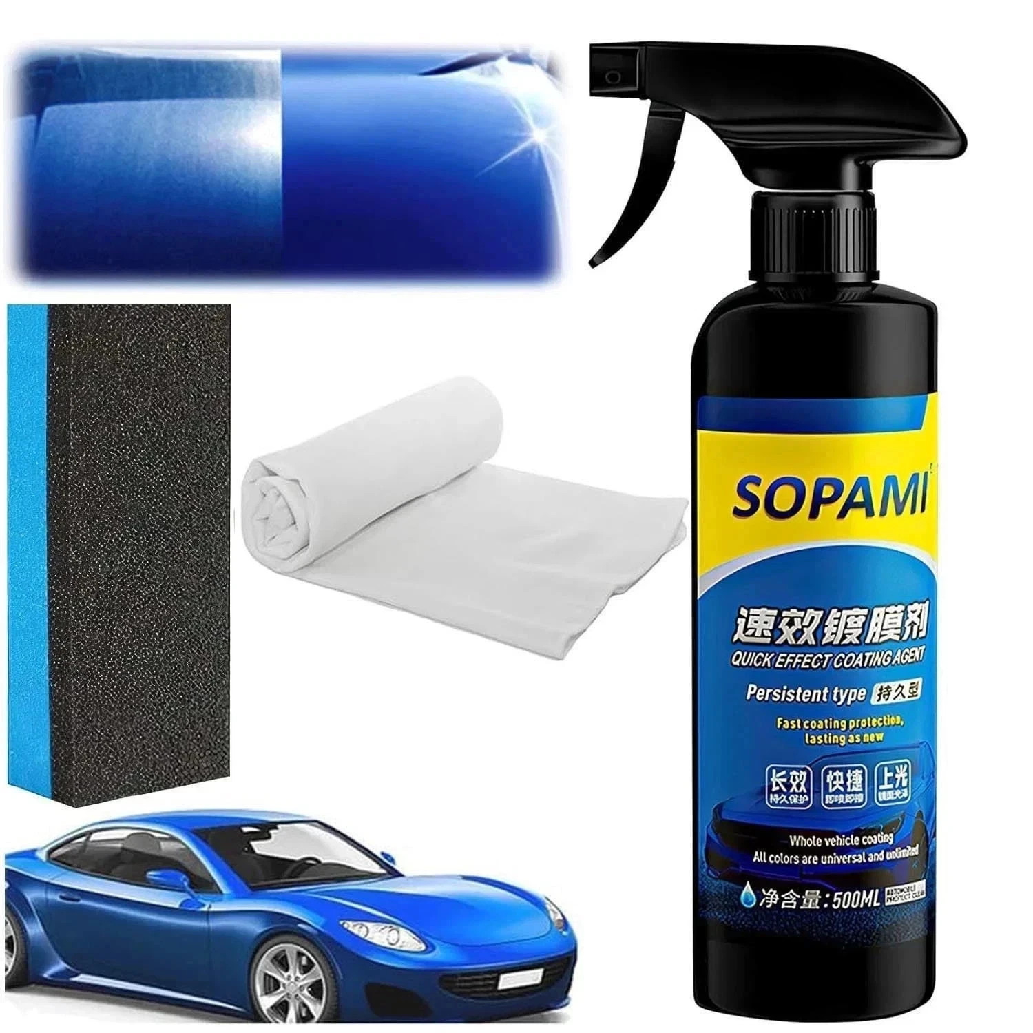 Sopami Car Coating Spray, Quick Effect Coating Agent Quickly Coat Car Wax 500ml