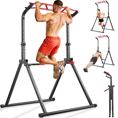 Foldable Pull Up Bar Dip Station, Adjustable Power Tower Pull Up Stand, 