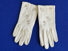 Wear Right gloves women's Beige Cotton Embroidered Beads Germany Size 7.5