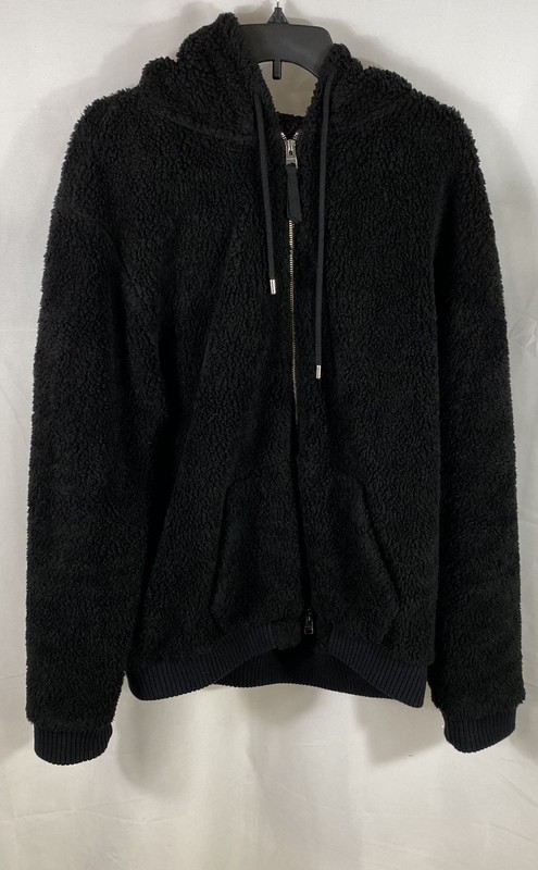 AllSaints Men's Black Blake Zip Hoodie Sherpa Fleece Hooded Jacket Size L