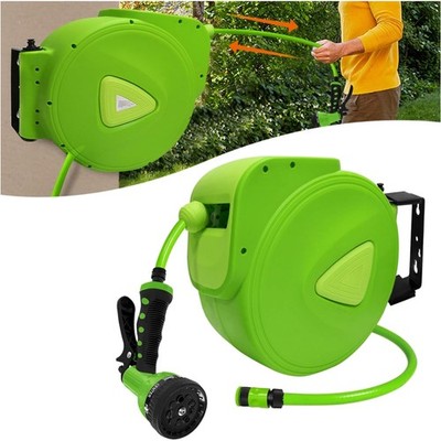Gartenschlauch Rolle- Wasser Schlauch 20 m Automatisch, Wandmontage, Klares Grün