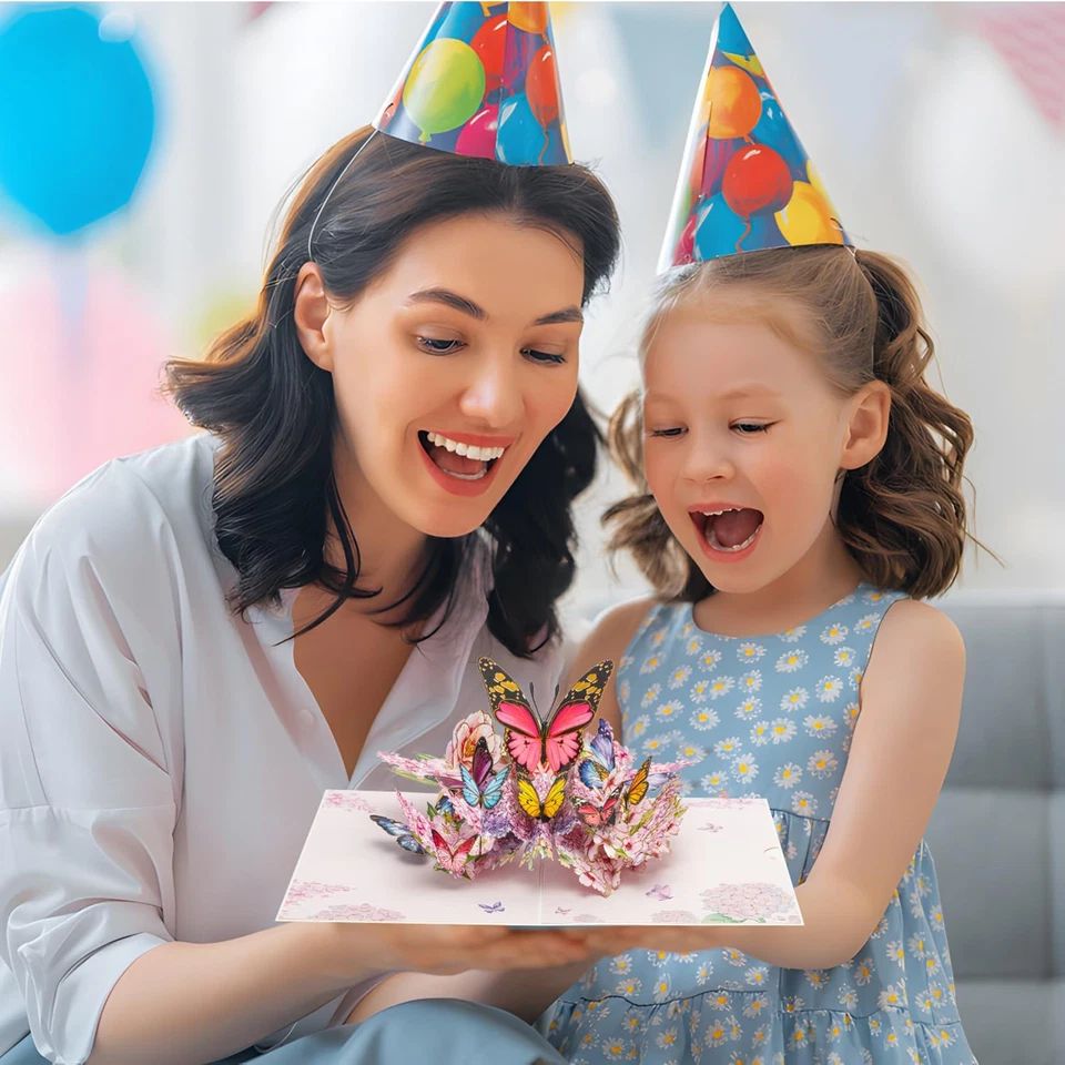 Birthday Card,Butterfly Pop up Card with Gold-Embossed Wings,3D Greeting Cards f - Image 4 of 4