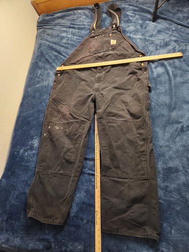Vintage Carhartt Canvas Double Knee Bib Overalls Mens Sz 52x32 Black R01 BLK USA - Picture 8 of 10