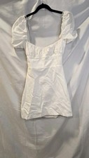 NWT Zara Dress White Off The Shoulder Open Back Mini Size Large Zip Puff-Sleeve 