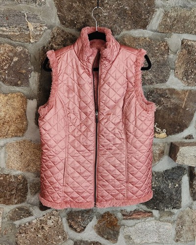 Denim + Company Vest Women's Large Quilted Faux Fur Lined Reversible Pink Size S - Picture 1 of 14