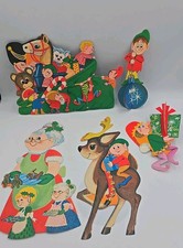 Lot of 5 Christmas Vintage Cutout Paper Cardboard Decorations 3D Double-sided