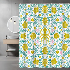 Octopus Floral Shower Curtain Teal Yellow Pink Ocean Print