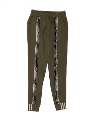 ADIDAS Womens Graphic Tracksuit Trousers Joggers UK 6 XS Green Cotton CW03