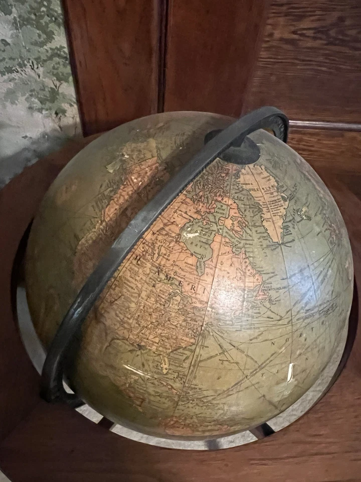 Antique Historic 1930s 12" Rotating World Floor Globe on a 34” Wooden Free Stand - Image 4 of 4