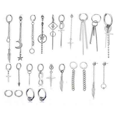 24 Pcs Huggie Hoop Earrings Stainless Steel Dangle Hinged Feather Drop Earrings