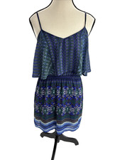 Express Womens Size XS Dress Blue Printed Sleeveless Spaghetti Strap Casual