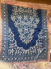 Huge Vintage Silk Scarf Wrap Blue Floral 84 x42 READ DESCRIPTION