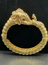 Vintage Kenneth Jay Lane Gilded Raj Elephant Bangle Bracelet - Never Worn