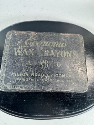 Vintage Milton Bradley Economo Wax Crayons No. 10 Empty Tin Box Advertising