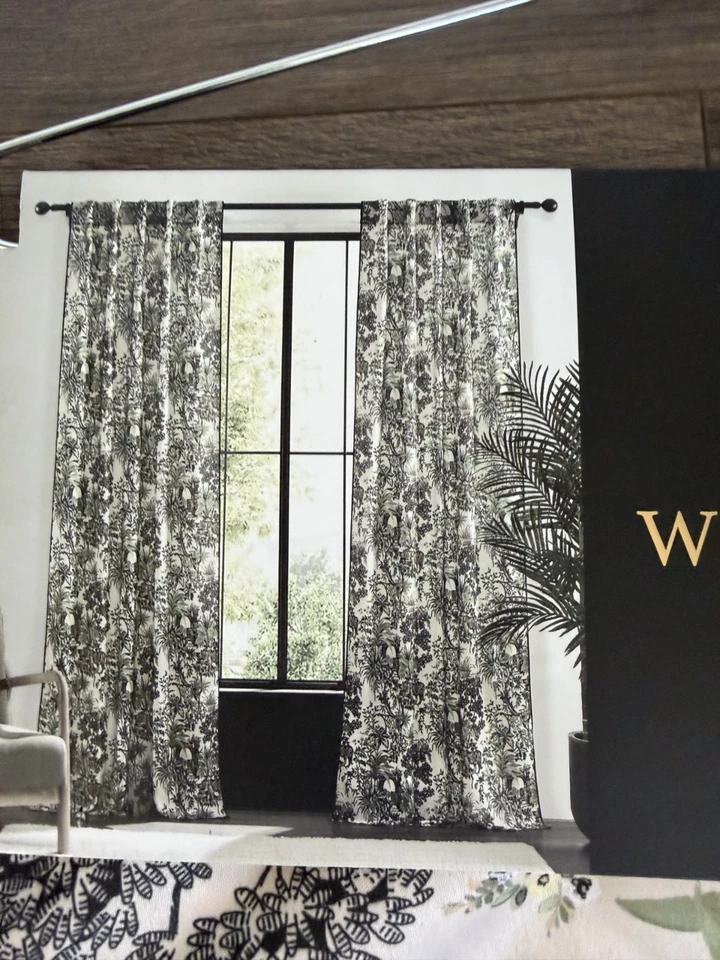 Nuevo Juego de 4 cortinas Envogue Asian Jungle Toile aves tigres 37x96 Foto 2 de 4