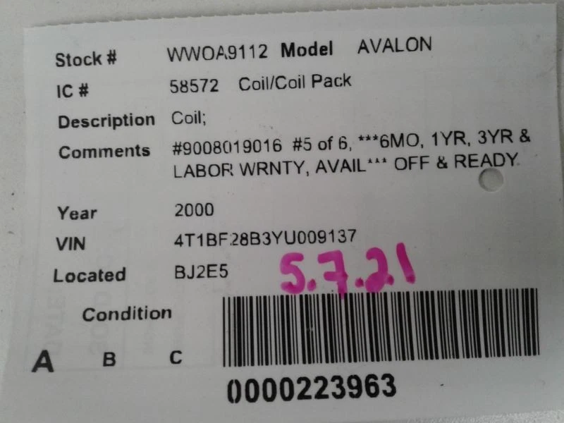 Bobina de bobina/encendedor motor de 6 cilindros 1MZFE 02-06 CAMRY 624710 Foto 3 de 3