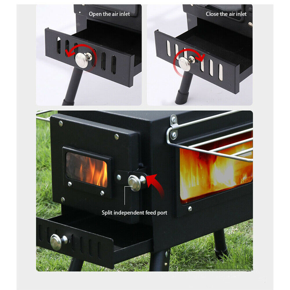 Wood Burning Stove Camping Hiking Portable Tent Stove Heater BBQ
