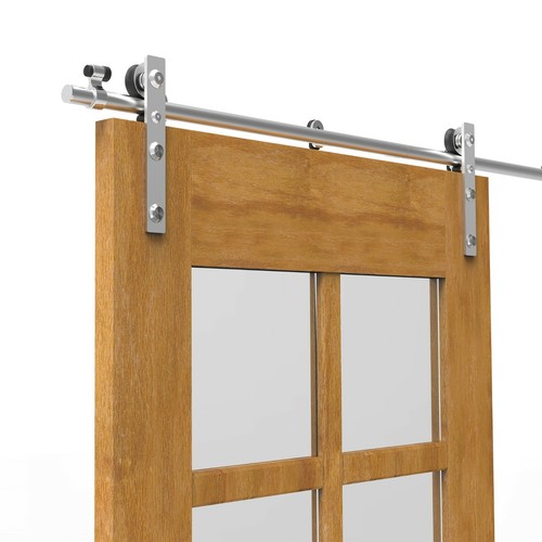 5-12FT Stainless Steel Sliding Barn Door Hardware Kit for Single Wood/Glass Door - Picture 24 of 28
