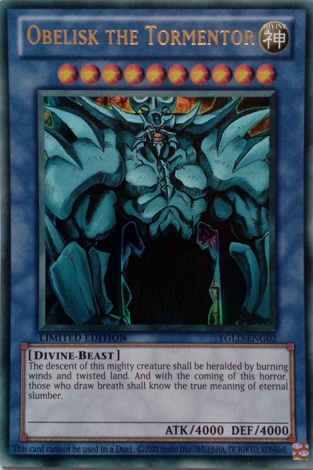 YGLD-ENG02 Obelisk The Tormentor Ultra Rare Limited Edition YuGiOh Card